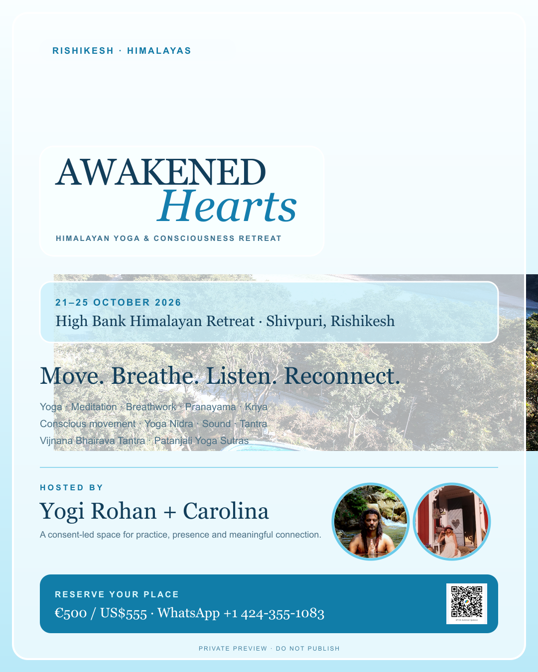 Awakened Hearts Himalayan Retreat flyer, 21 to 25 October 2026 at High Bank Himalayan Retreat