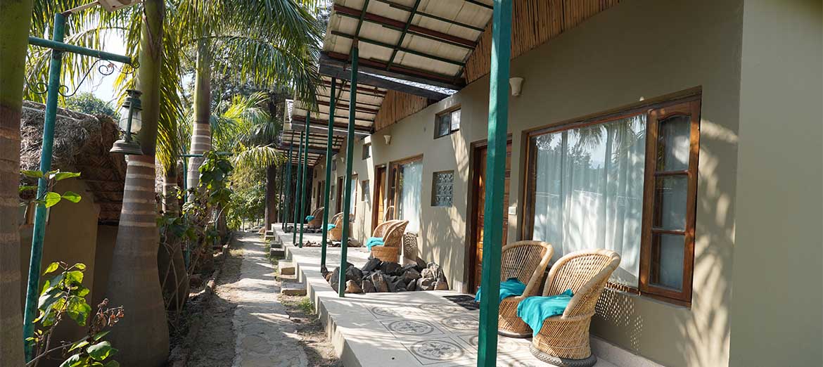 Guest-room verandas at High Bank Himalayan Retreat